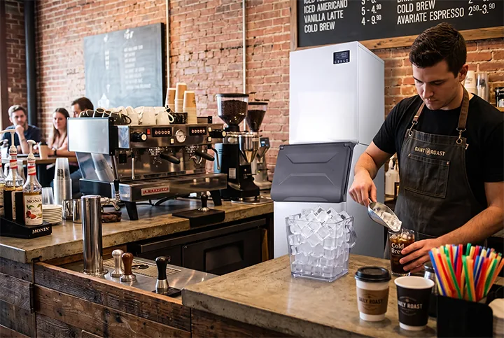 Ice machine for coffee shop serving iced drinks