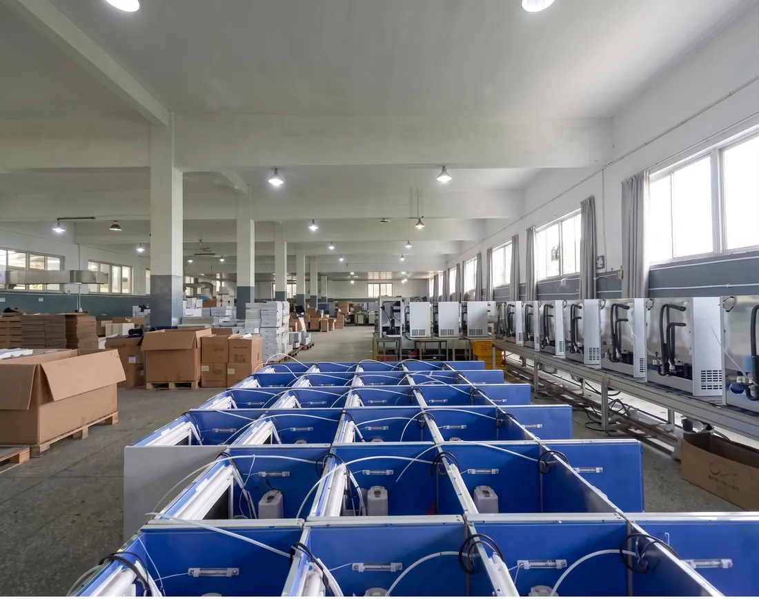 KAISON ice machine assembly workshop with cabinets on the production line