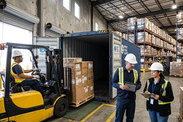 Ice machine importers and wholesalers inspecting a container shipment