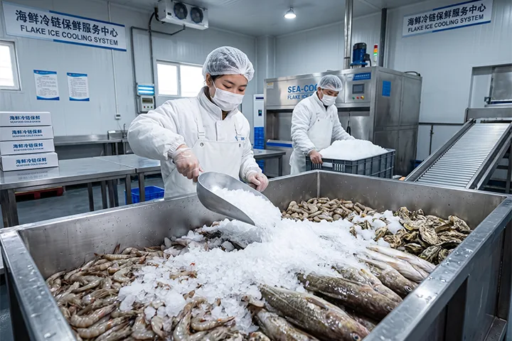Industrial flake ice machine for seafood and cold chain