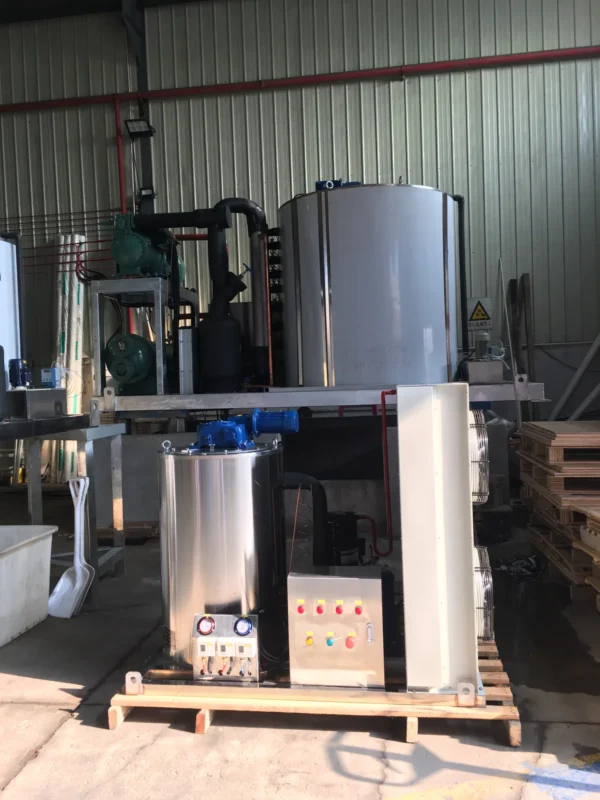 KP-3T flake ice machine units under assembly at the KAISON factory